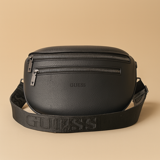 Guess Siyah Deri Görünümlü Bel & Omuz Çantası