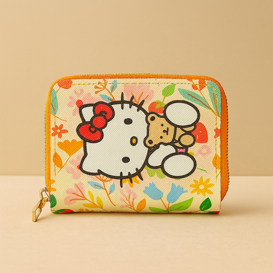 Hello Kitty Çiçek Desenli Fermuarlı Cüzdan