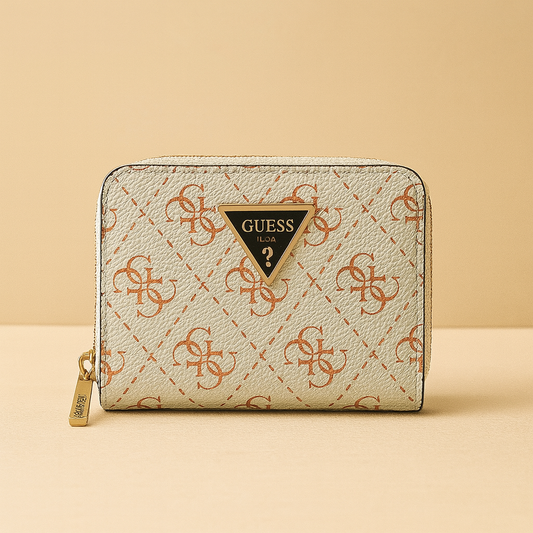 Guess Bej Logolu Fermuarlı Mini Cüzdan