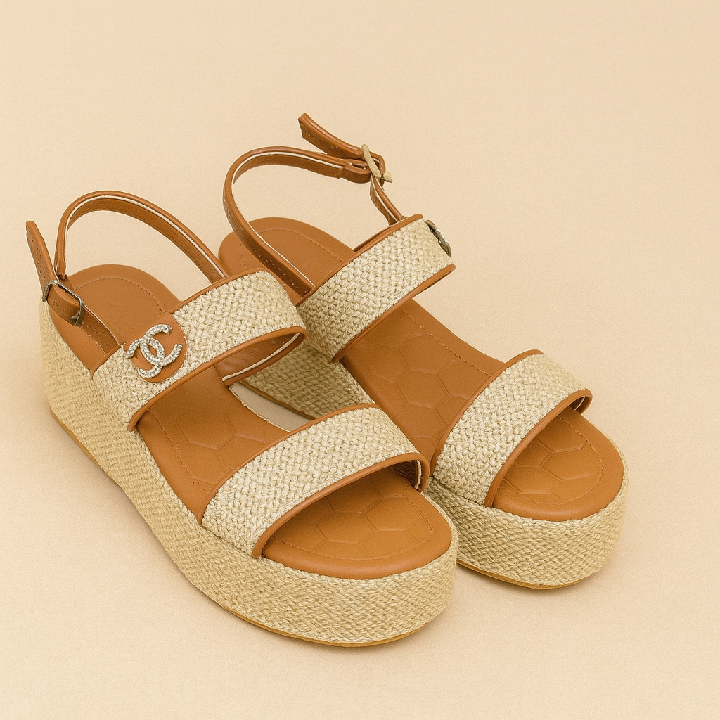 Chanel Hasır Taban Bej Sandalet