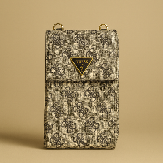 Guess Logolu Kadın Telefon Çantası – Bej Monogram Desenli